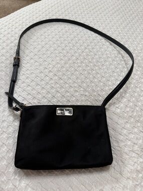 kate spade Black Nylon Crossbody with black and gold Plaque